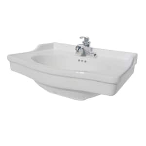 10.63 in. D Bathroom Pedestal Sink Basin in White Porcelain