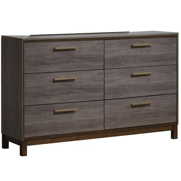 Benjara 59 in. Gray 6-Drawer Wooden Dresser Without Mirror