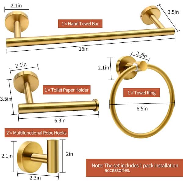 Ntipox 5 Pieces Brusehd Gold Bathroom Hardware Accessories Set, 23.6" Towel Bar Set Gold, Toilet