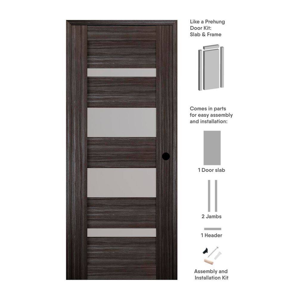 28 in. x 84 in. Mirella Left-Hand Solid Core 5-Lite Frosted Glass Gray Oak Wood Composite Single Prehung Interior Door price history on PriceWatchPro