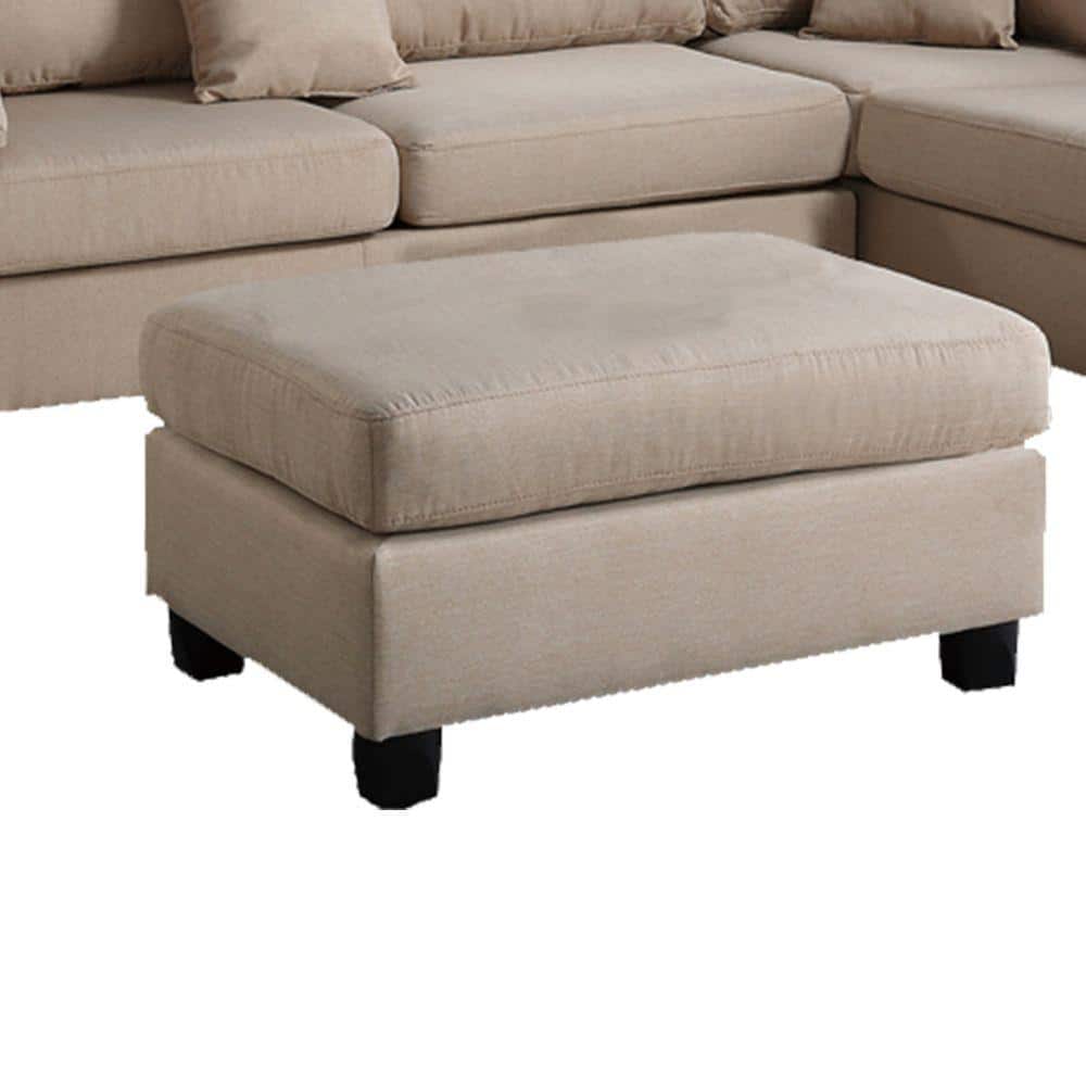 Beige Linen 3-Piece Sectional Sofa with Ottoman