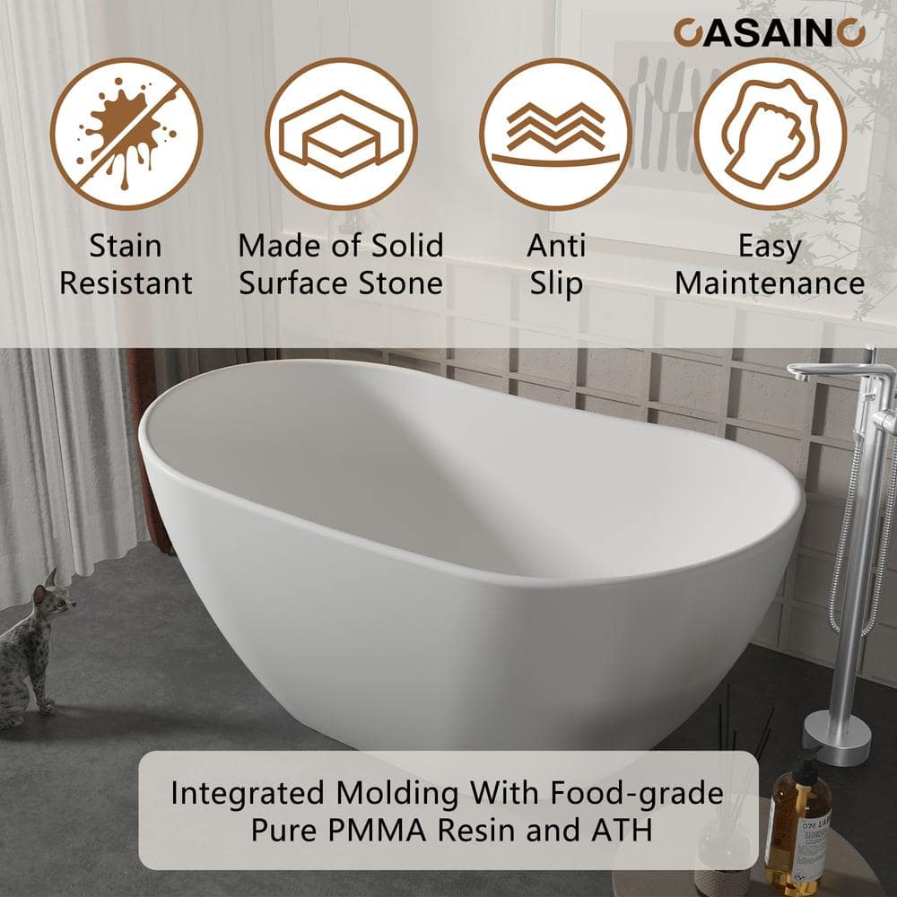 71.46'' Matte White Solid Surface Freestanding Soaking Bathtub