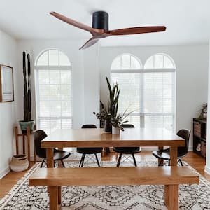 52 in. Low Profile Modern Farmhouse Solid Wood Ceiling Fan with 3 Blades, DC Reversible Motor without Light