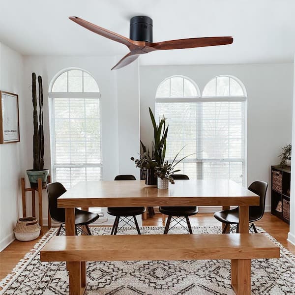 52 in. Low Profile Modern Farmhouse Solid Wood Ceiling Fan with 3 Blades, DC Reversible Motor without Light
