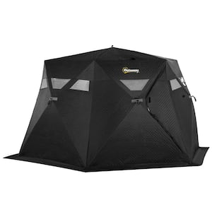 4-Person Insulated Ice Fishing Shelter 360-Degree View, Pop-Up Portable Ice Fishing Tent with Carry Bag, Black