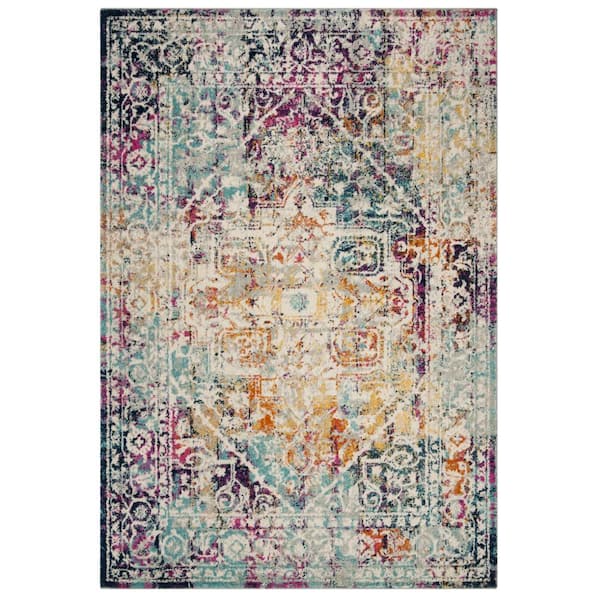 SAFAVIEH Madison Ivory/Aqua 4 ft. x 6 ft. Border Area Rug