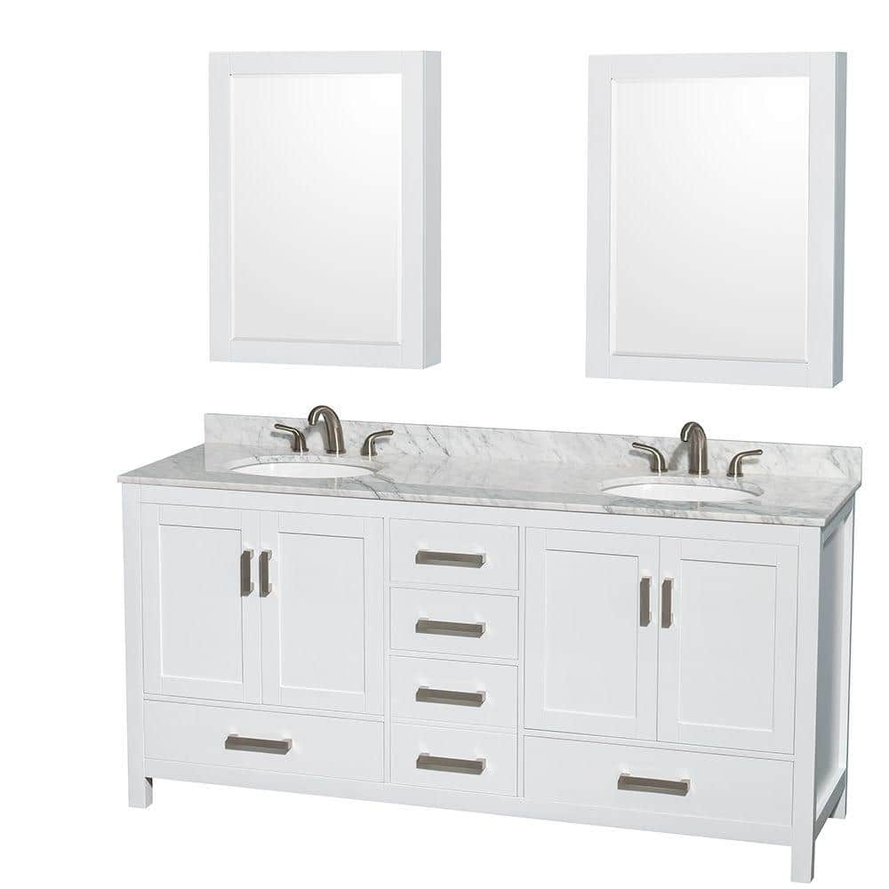 Sheffield 72 in. W x 22 in. D x 35 in. H Double Bath Vanity in White with White Carrara Marble Top and MC Mirrors price history on PriceWatchPro