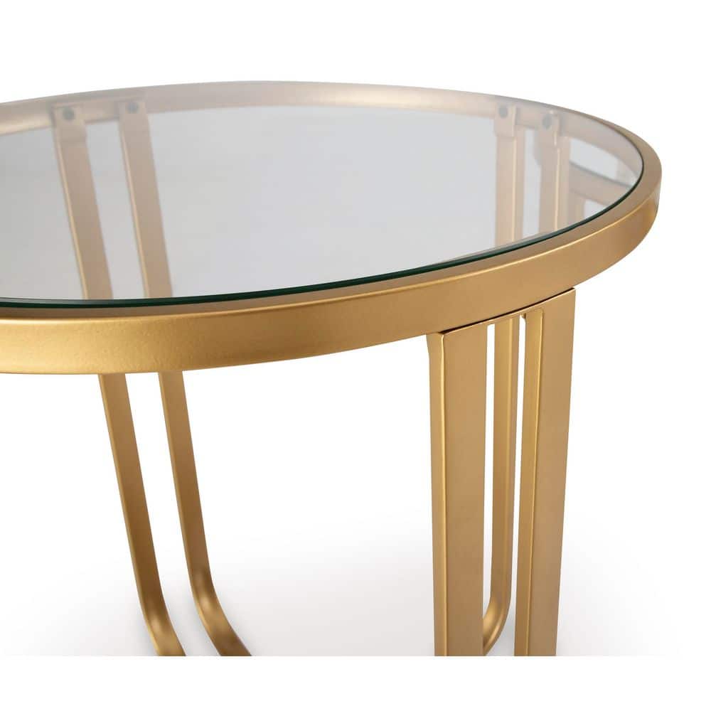 Gold and Glass Round Modern Coffee Table Set