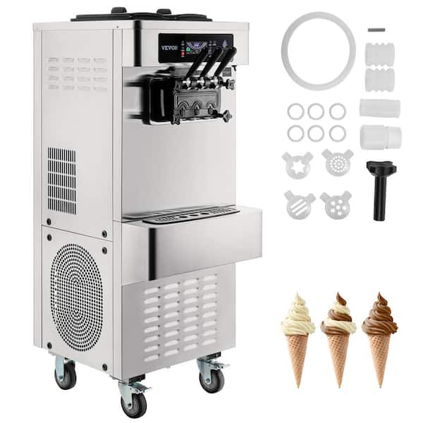 VEVOR Commercial Silver Ice Cream Roll Maker 1800 Watt Stainless Steel Yogurt Cream Machine with Double Pans for Cafes