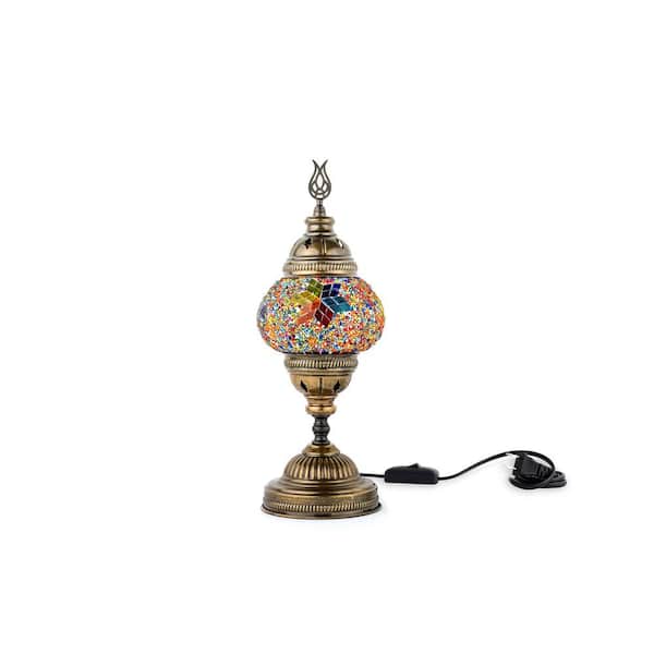 Unbranded 14.5 in. Handmade Multicolor Flowers Mosaic Glass Table Lamp with Brass Color Metal Base