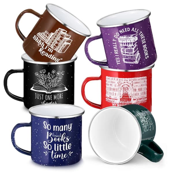 12 oz Multicolor Enamel Coffee Mugs with Book Theme Design (Set of 6) Generic 3.15 x 3.15 x 3.15