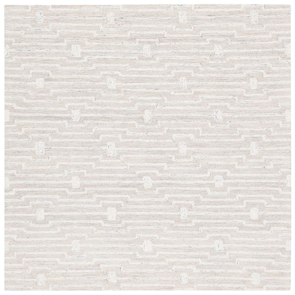 SAFAVIEH Micro-Loop Light Grey/Ivory 5 ft. x 5 ft. Striped Square Area Rug