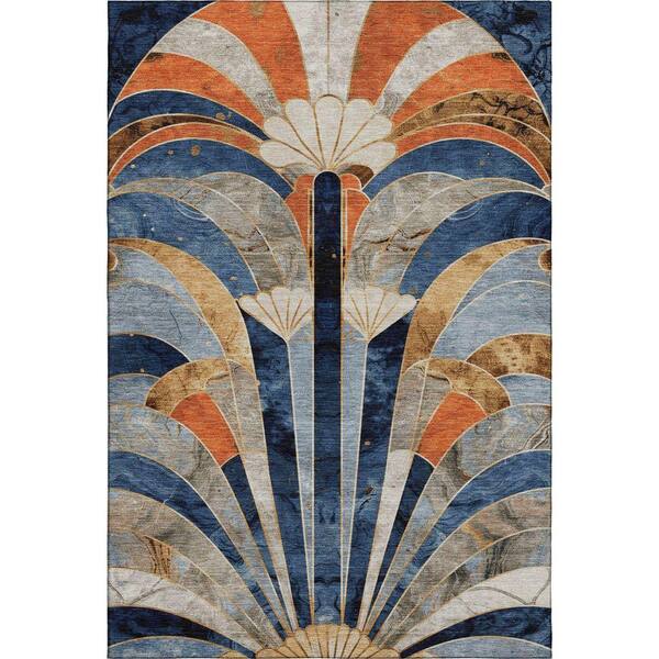 Mayfield Premium Machine Washable Abstract AMF2177 Navy 3 ft. x 4 ft. Area Rug