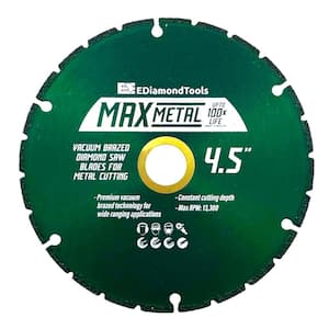4.5 in. Vacuum Brazed Diamond Saw Blades for Metal, 3 mm Segment Height, 7/8 in.-5/8 in. Arbor