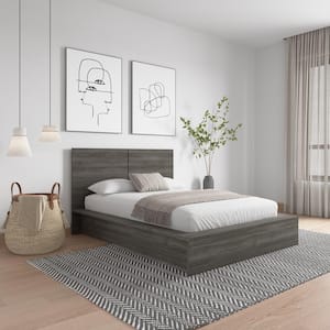 James Bark Gray Oak Frame Full Size Platform Bed with Headboard