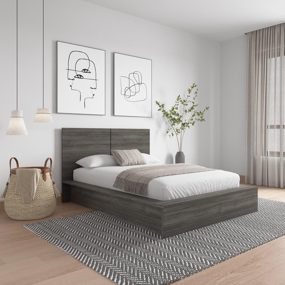 Nexera James Bark Gray Oak Frame Full Size Platform Bed with