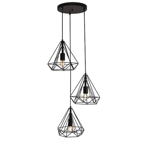 Unbranded Timeless Home Jacey 9.8 in. W x 9.3 in. H 3-Light Black Pendant with Shade