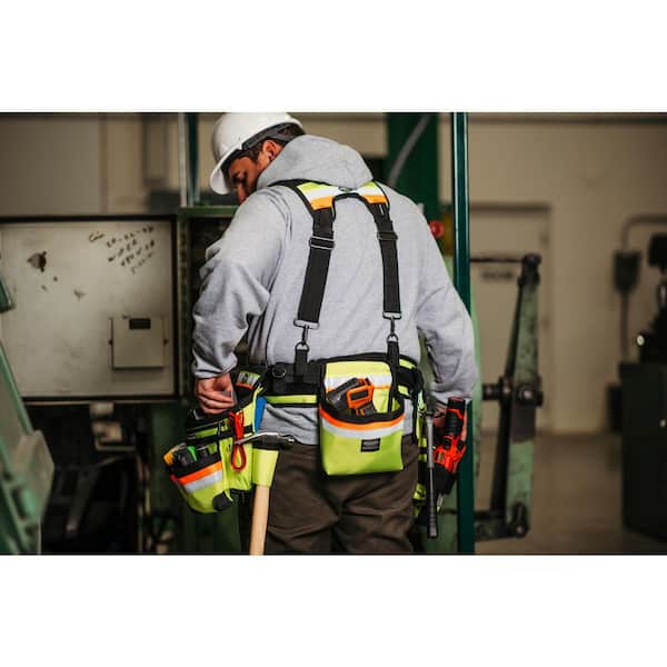 BUCKET BOSS Hi-Visibility 3-Bag Framer's Tool Belt with Suspenders
