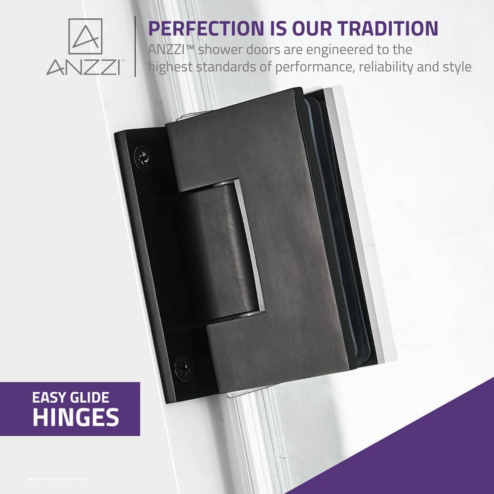 Passion Matte Black Frameless Hinged Shower Door with Clear Glass