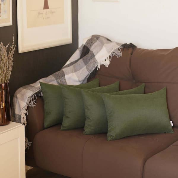 MIKE & Co. NEW YORK Honey Decorative Throw Pillow Cover Solid Color 12 in. x 20 in. Fern Green Lumbar Pillowcase Set of 4