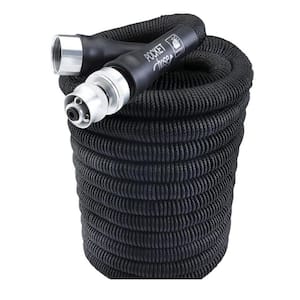 25 ft. 3-Pattern Turbo Shot Nozzle Multiple Spray Patterns Expandable Garden Hose in Silver with Long Hose