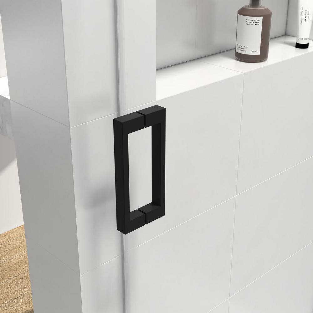 60'' Matte Black Frameless Sliding Shower Enclosure with Clear Glass