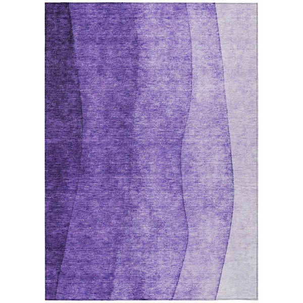 Purple, Lilac, Lavender 9 ft. x 12 ft. Woven Abstract Polyester Rectangle Indoor / Outdoor Area Rug