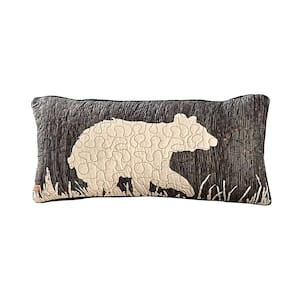 Moonlit Bear Ivory, Grey,Black, Rust, Gold Graphic Cotton 22 in. x 22 in. Throw Pillow