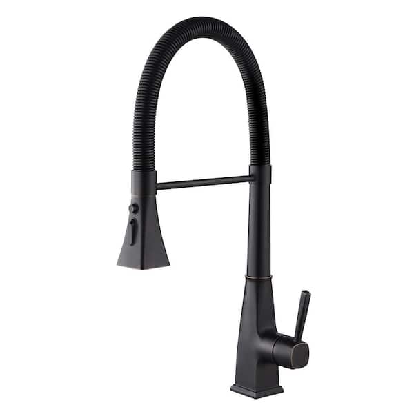 Zalerock Single Handle Desk Mount Gooseneck Pull Down Sprayer Kitchen Faucet without Deckplate in Oil Rubber Bronze