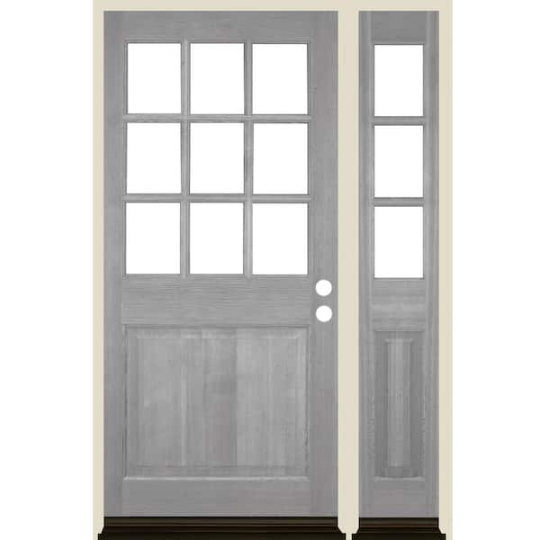 Krosswood Doors 50 in. x 80 in. Farmhouse 9-Lite Clear Glass Left-Hand Grey Stain Hemlock Wood Prehung Front Door w/ RSL