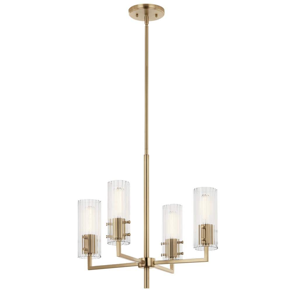 Champagne Bronze Mini Chandelier with Clear Fluted Glass Shades