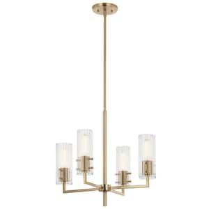 Velestino 20.5 in. 4-Light Champagne Bronze Modern Shaded Cylinder Chandelier for Dining Room