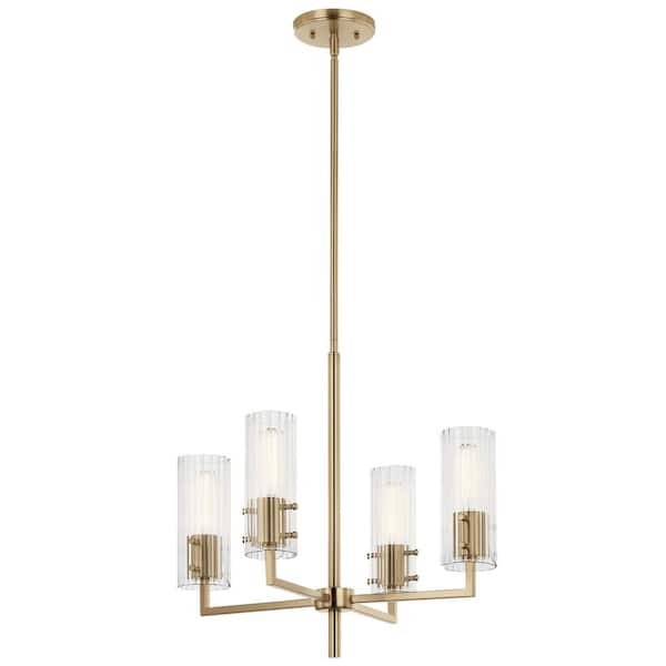 KICHLER Velestino 20.5 in. 4-Light Champagne Bronze Modern Shaded Cylinder Chandelier for Dining Room