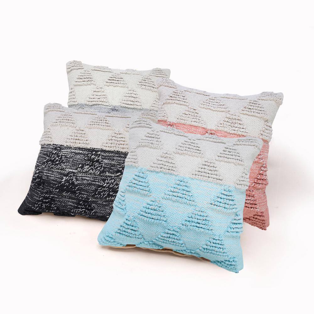 20" Blue and Off-White Geometric Cotton Throw Pillow