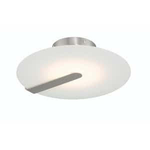 Nuvola 12.25 in. 13-Watt Contemporary Satin Nickel Integrated LED Flush Mount with White Round Shade