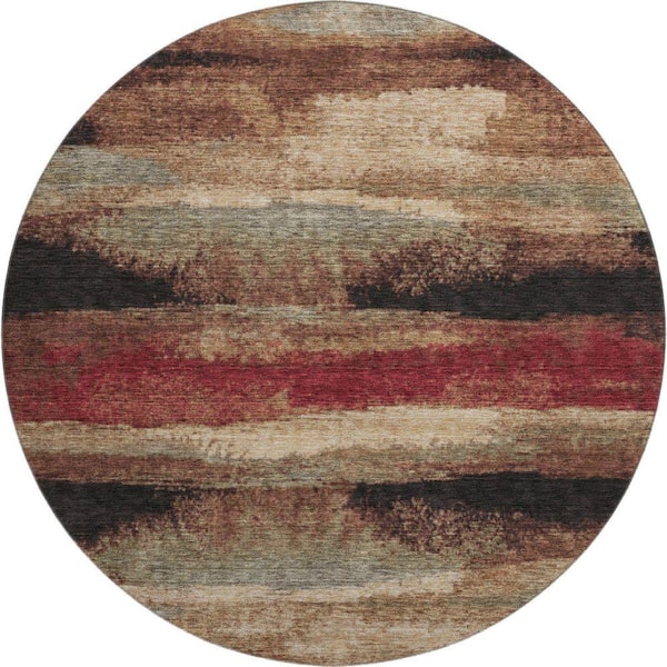 Mayfield Premium Machine Washable Abstract AMF942 Mocha 8 ft. x 8 ft. Round Rug