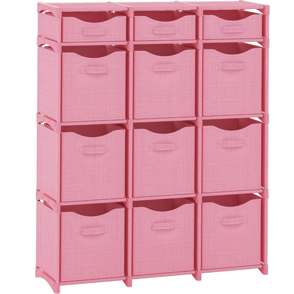 Window Washing Storage 43 in. H x 36 in. W x 12 in. D Pink Fabric with Metal 9-Cube Storage ...