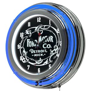 3 in. x 14 in. Vintage 1903 Motor Company Chrome Double Rung Neon Wall Clock