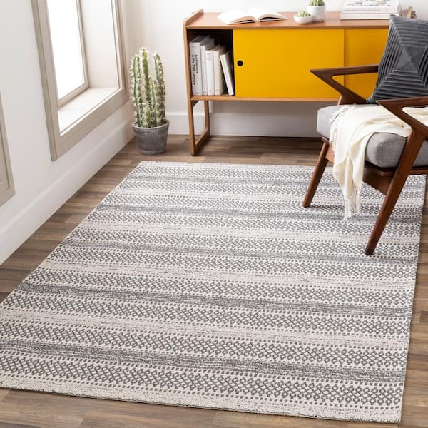 Dorean Taupe 8 ft. x 10 ft. Striped Geometric Machine-Washable Area Rug