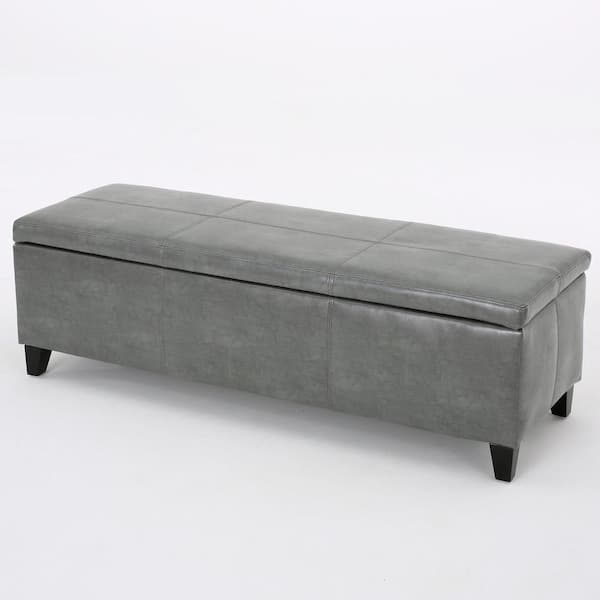 Noble House Glouster Dark Grey Faux, Real Leather Storage Bench