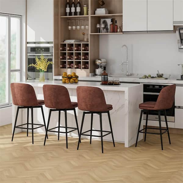 Costway 27 in. Brown Metal Swivel Bar Stool with Padded Seat and Footrest (Set of 2 )
