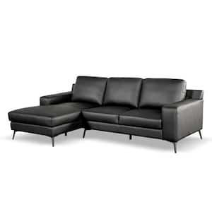 Serina 98.5 in. Square Arm 1-Piece Leather Match Sectional Sofa in Black with Left Chaise