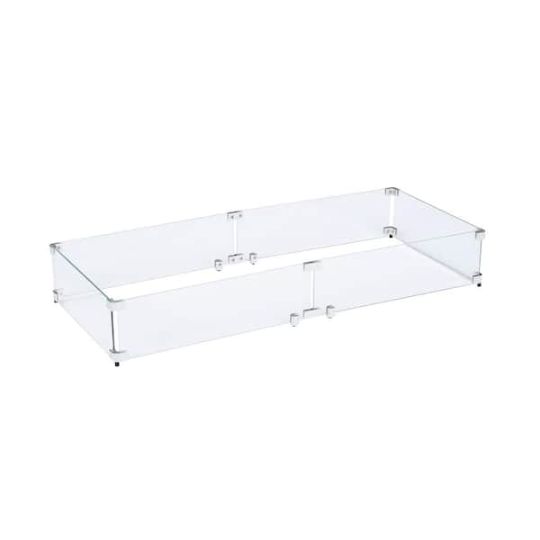 41 in. x 17 in. Tempered Glass Fire Pit Wind Guard for 36 in. x 12 in. Rectangular Drop-In Fire Pit Pan