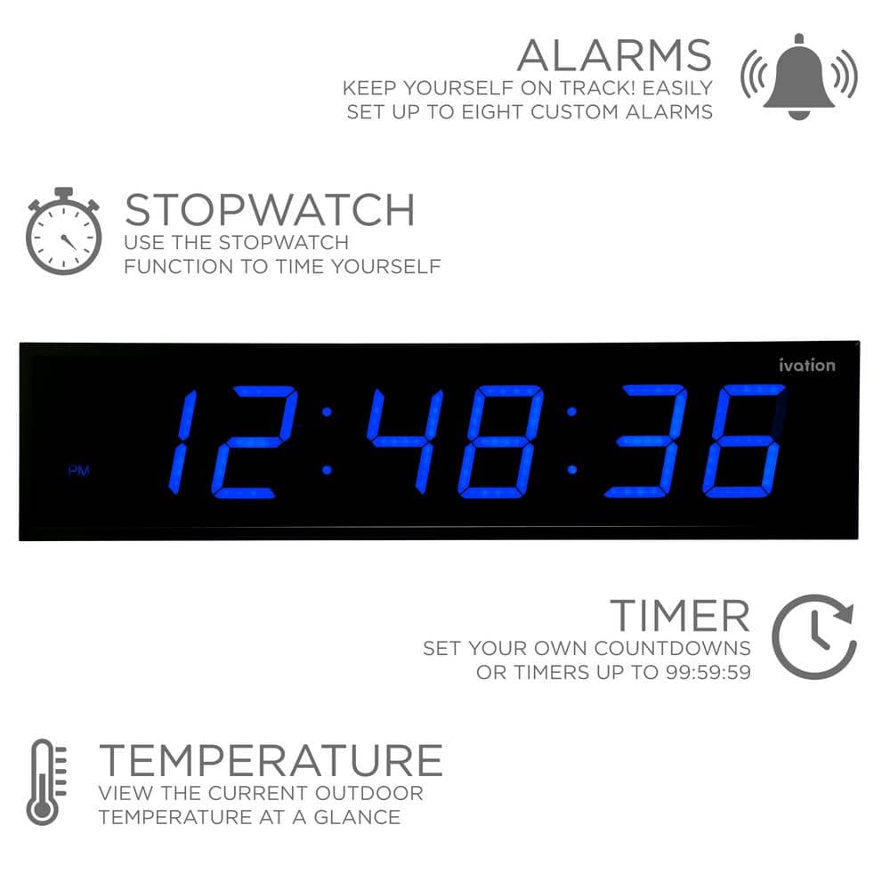 Ivation 24" Blue LED Digital Wall Clock with Remote