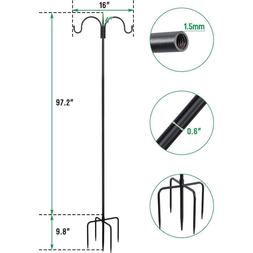 Adjustable Black Steel Double Shepherd Hook for Bird Feeders