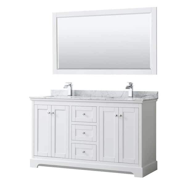 Wyndham Collection Avery 60 in. W x 22 in. D Bath Vanity in White with ...