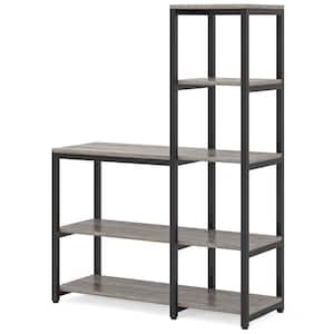 Eulas 57 in. Tall Gray Engineered Wood 5-Shelf Standard Bookcase with Storage