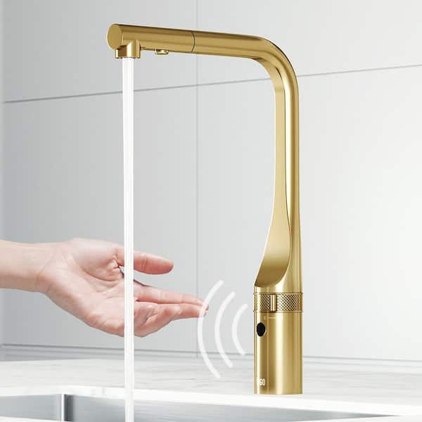 Jewel Touchless Sensor 15 in. Single Handle Pull-Out Kitchen Faucet in Matte Brushed Gold