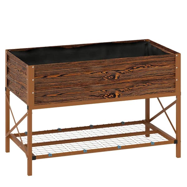Outsunny Galvanized Raised Garden Bed, Metal Planter Box with Legs, Storage Shelf and Bed Liner, Dark Brown