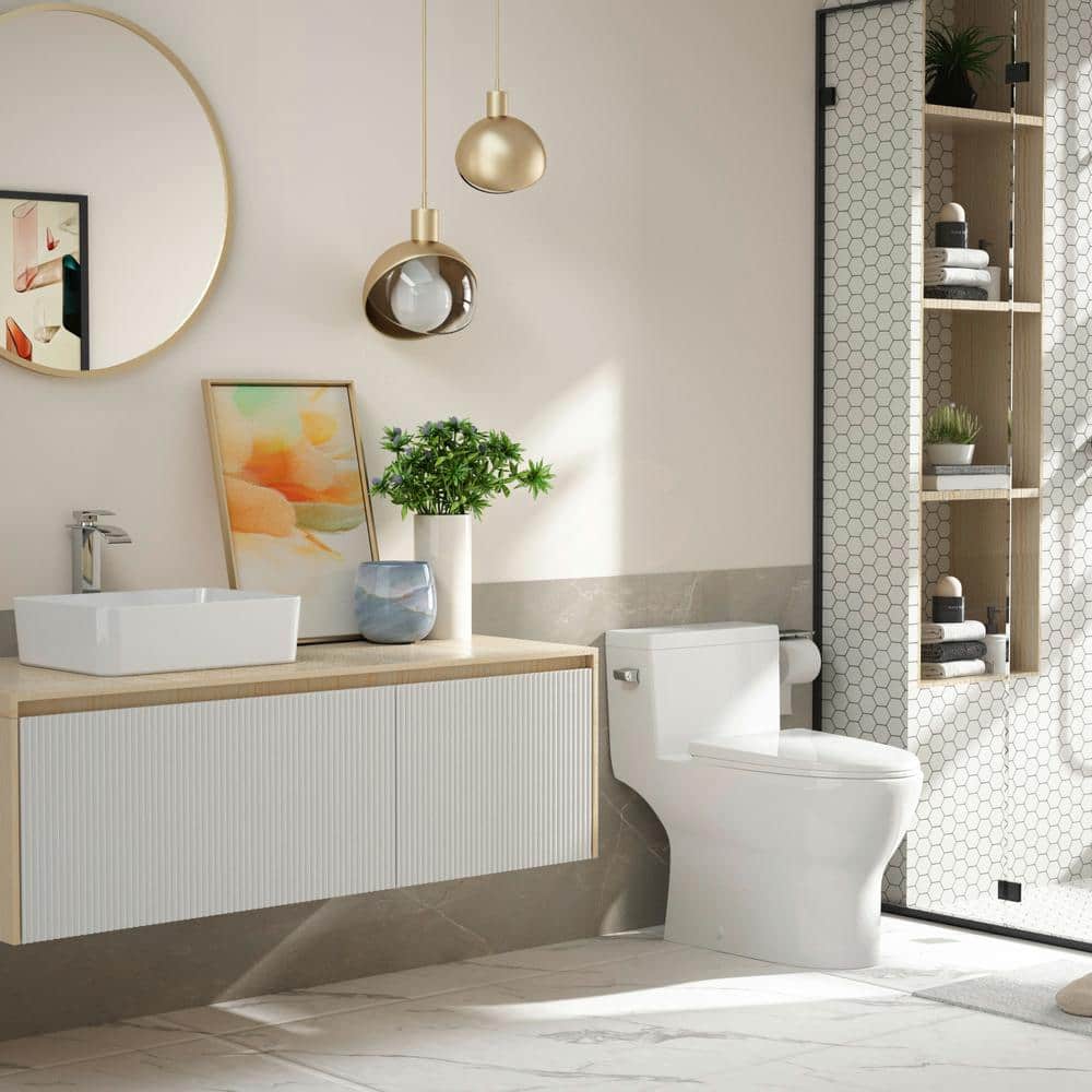 White Elongated One-Piece High Efficiency Toilet with ADA Seat